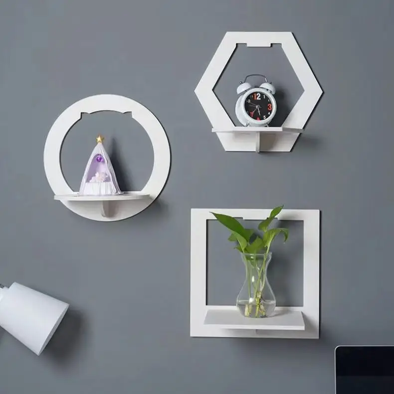 Wall Organizer Wall Shelf Set Punch Bedside Wall Display Stand Rack Mounted Flower Pot Holder TV Background Room Decoration
