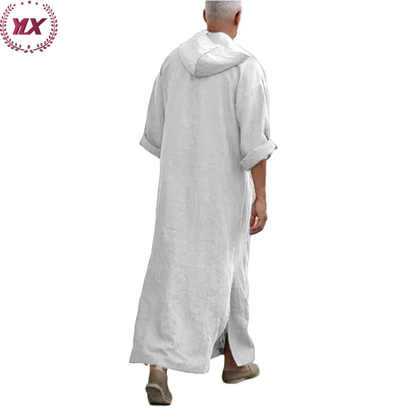 Embroidery Muslim Dubai White Robe Hoodie Men Saudi For Arab Thobe Islami
