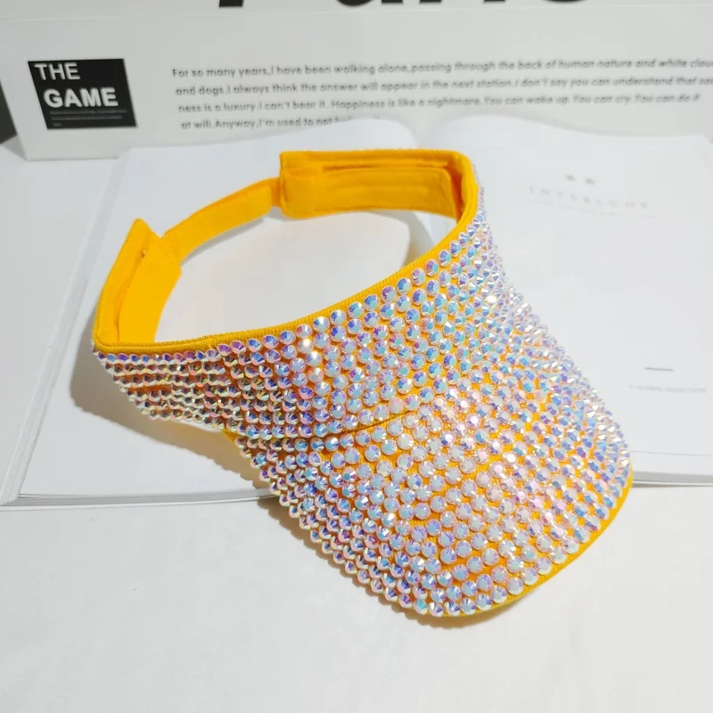 Drop Shipping Fashion Bling Rhinestone Outdoor Bike Cycling Sunny Hats Women Sun Cape Visor Hat