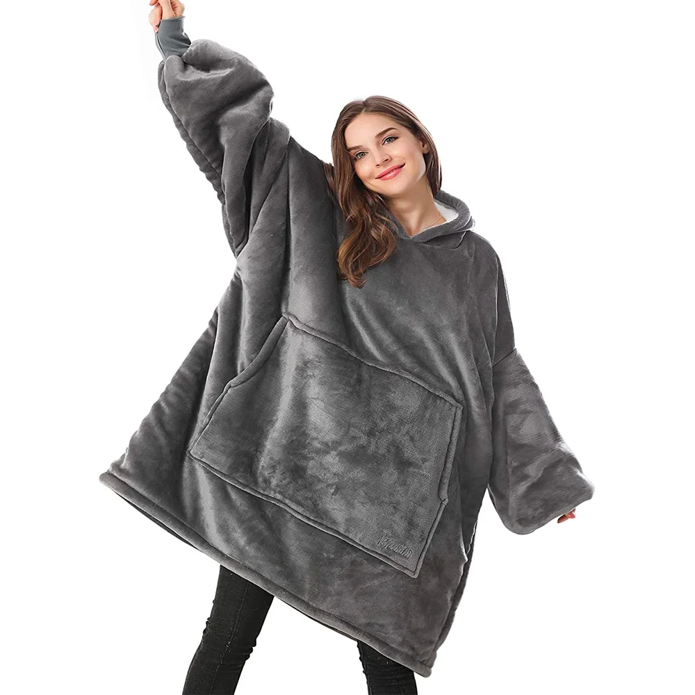 Oversized Sweatshirt Wearable Fleecehug Hoodie Blanket with Pocket
