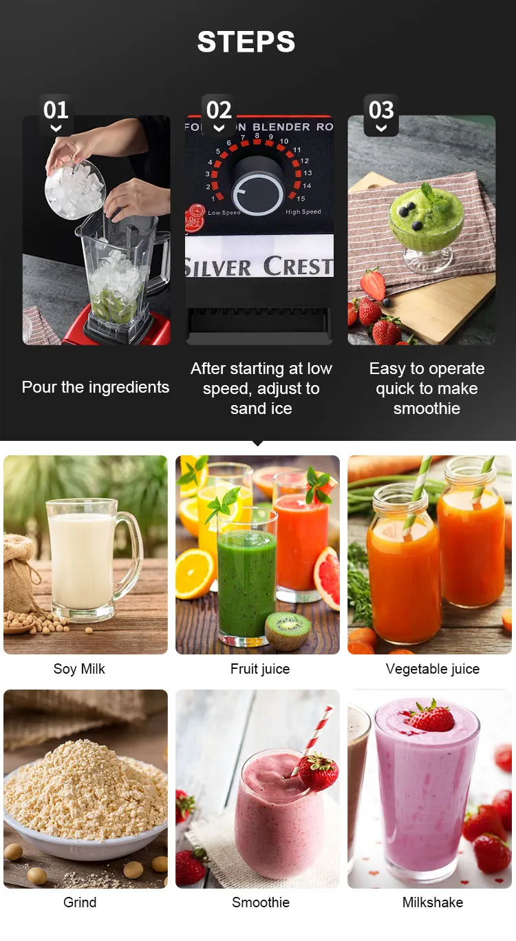 2024 hot sell 2 in 1 heavy duty Stainless Steel Housing Blenders fruit juicer electrical silver smoothie juicer blender