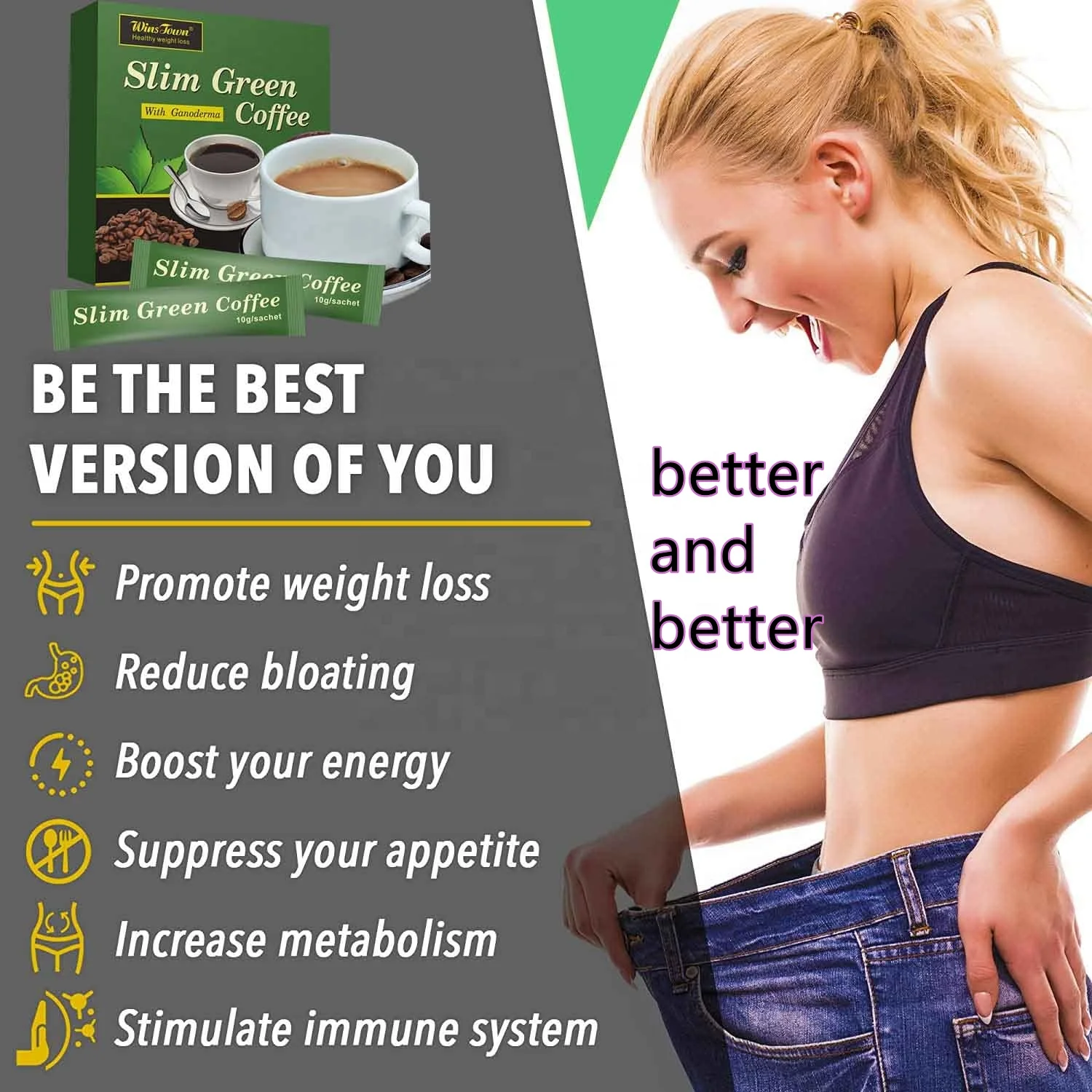 Private label slim green coffee weight loss winstown fat burning Anti-Aging slimming weight control Coffee