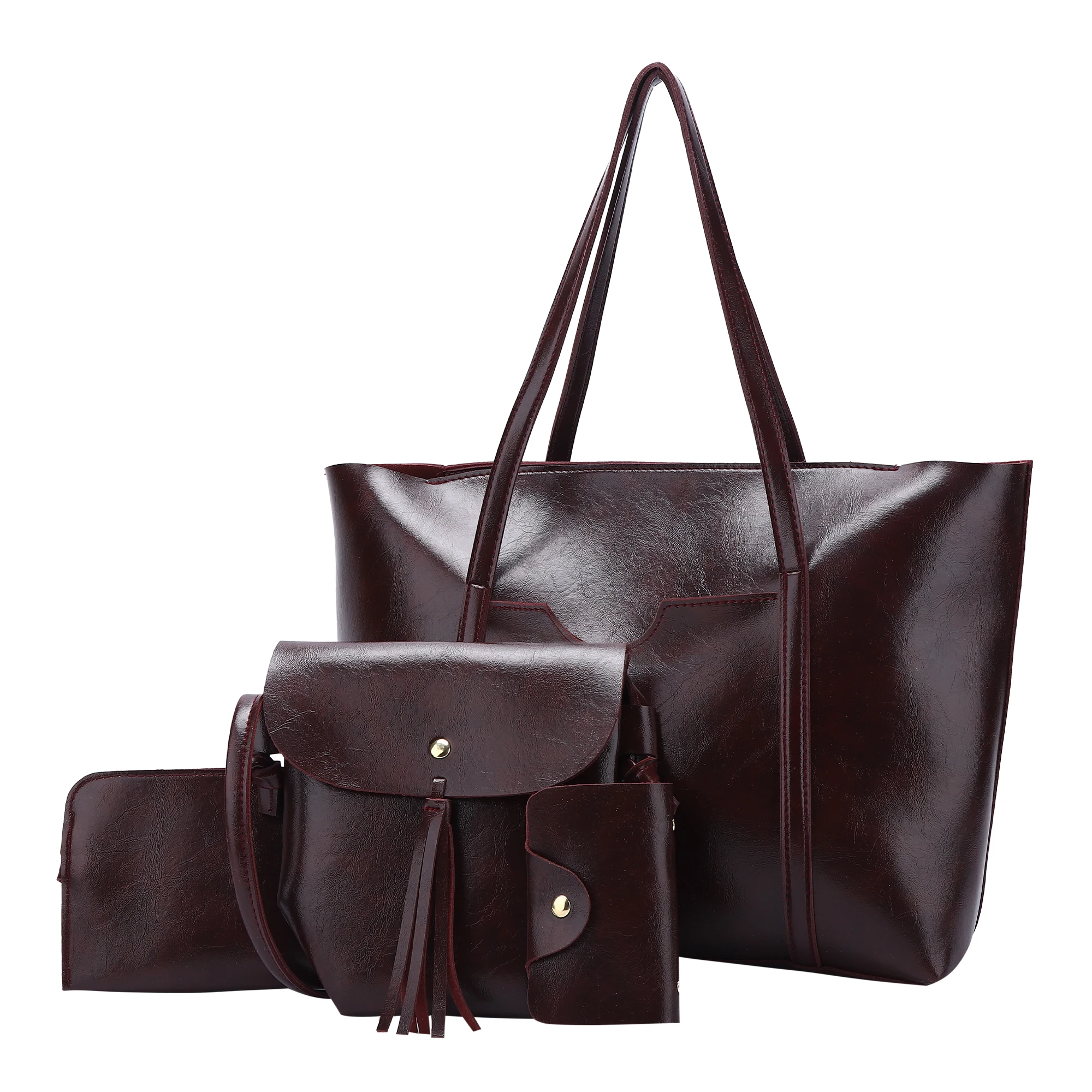 Angelkiss eco vegan pu leather stylish ladies tote purse shoulder bag tote handbags sets 4 in 1  for women