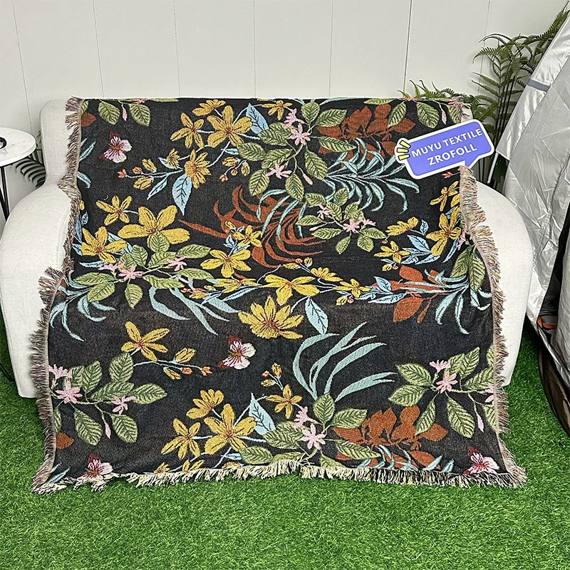 Customized Flower series jacquard blanket modern fashion home decor tapestry picnic throw blanket