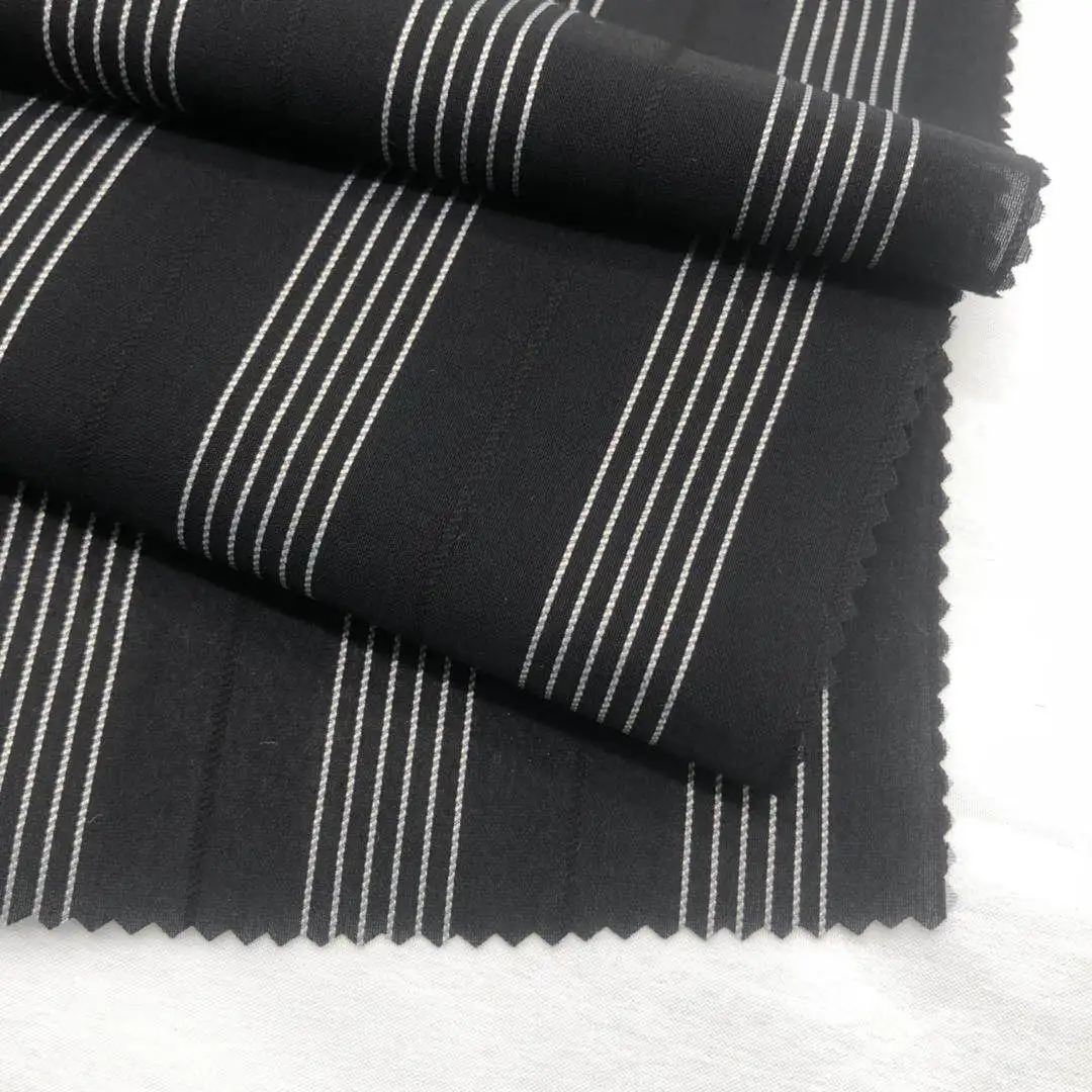 
New Arrival Single nylon Rayon Blend white Stripe Fabric For Summer Clothes 