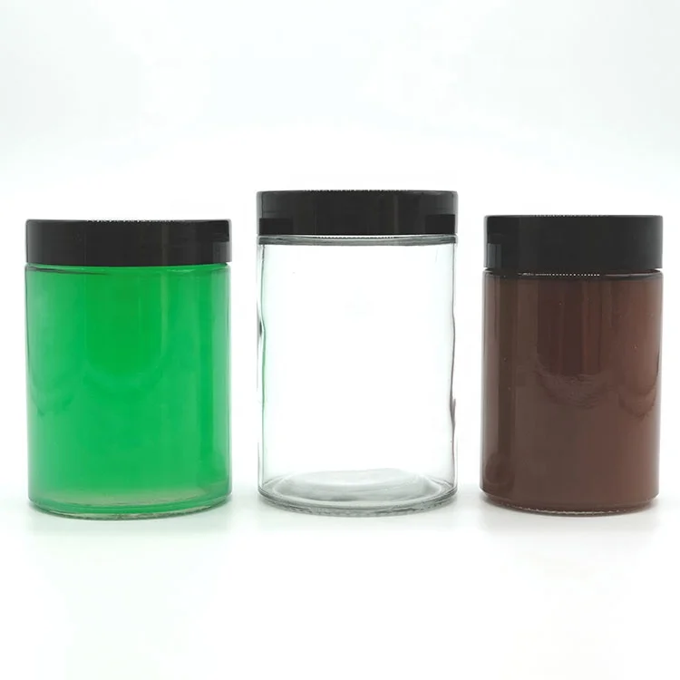 Eco-friendly Glass Clear Jar Straight-Sided Glass Jar with Black Plastic Cap for Juice Honey Hot Sauce Sea Moss Full Size