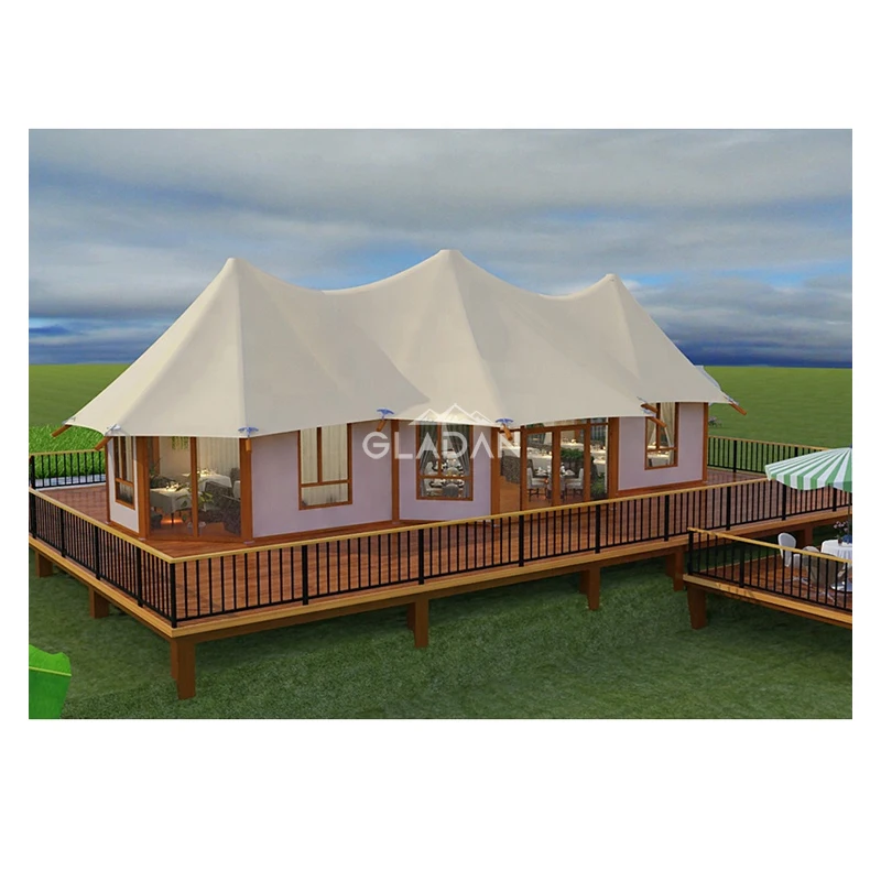 Durable modular tent fabric house outdoor glamping resort hotel luxury tent houses with bathroom and kitchen area