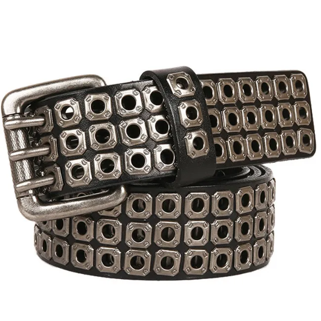 Vintage Accessories Hollow Out Leather Belt With Three Pin Buckle