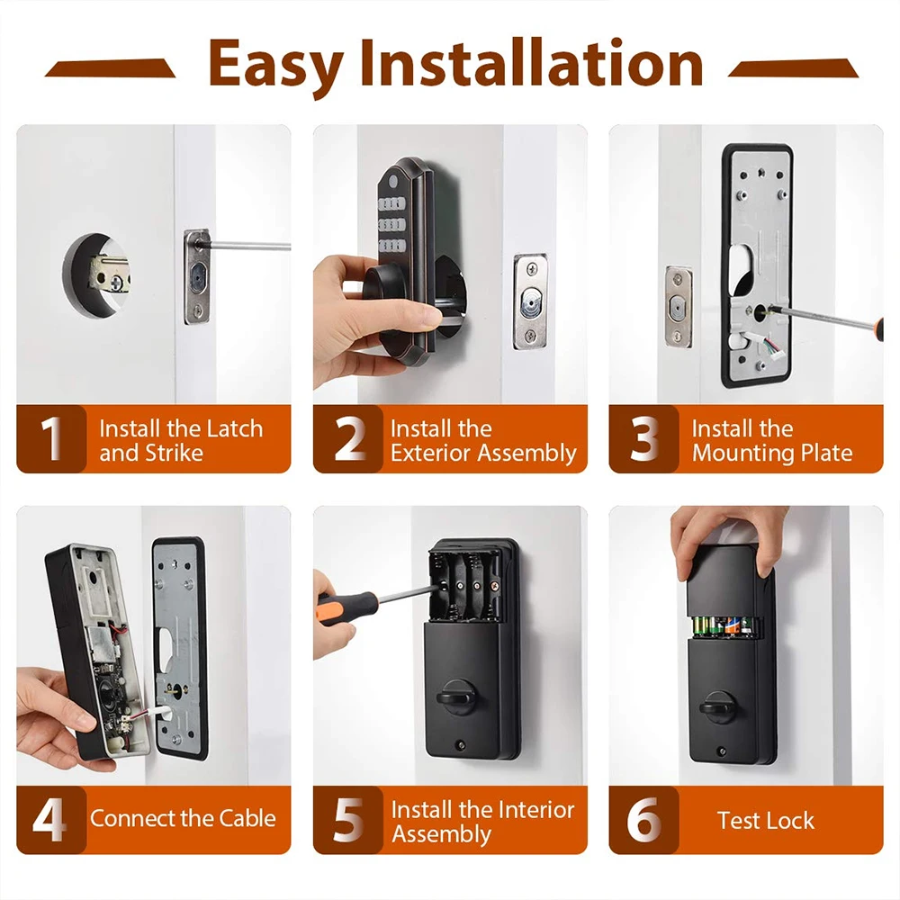 Electric Lock  Smart Deadbolt Lock Silver Black 4AA Key password Battery Electronic Tuya app