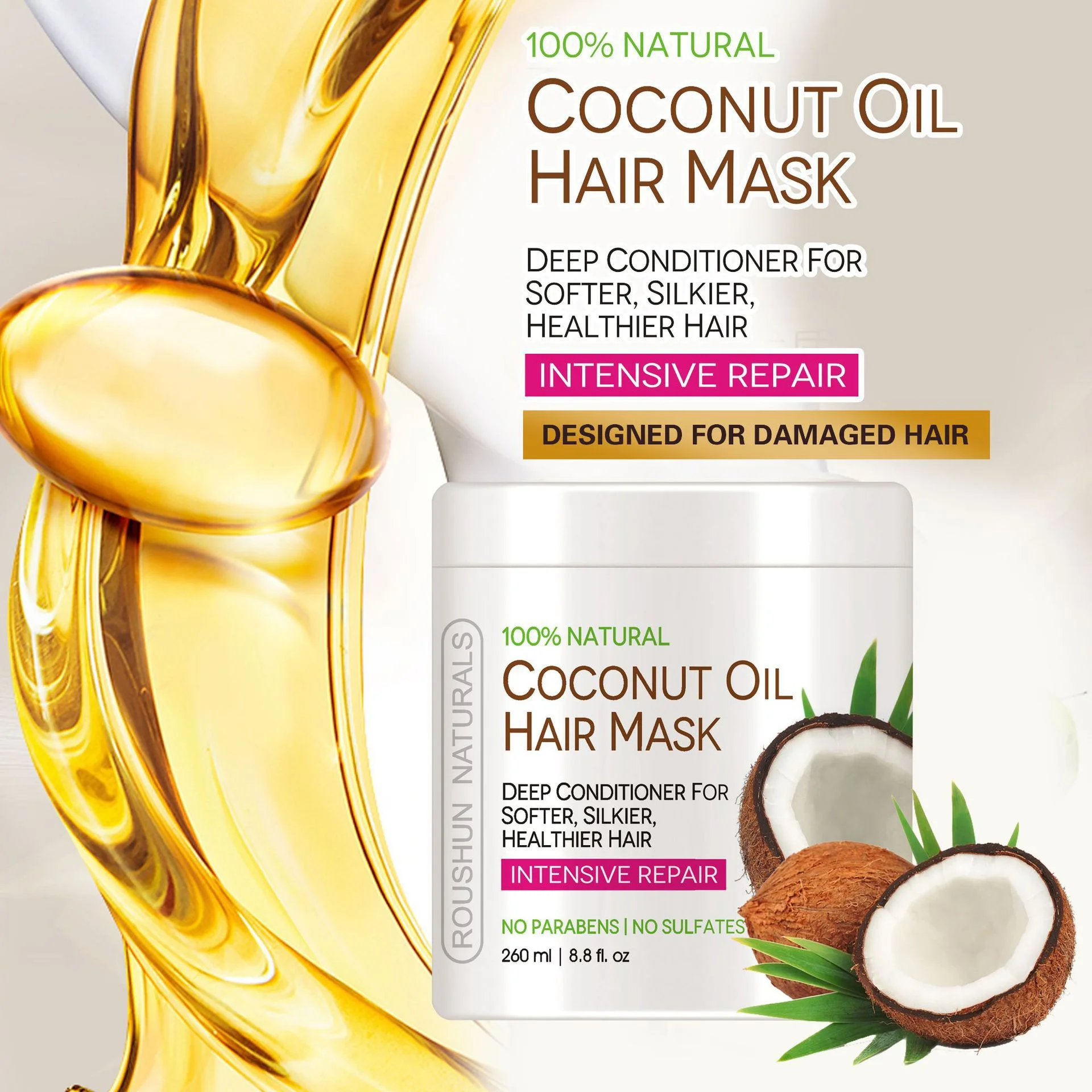Private Label Herbal Organic Hair Restoration Treatment Products Nourishing Coconut oil hair mask