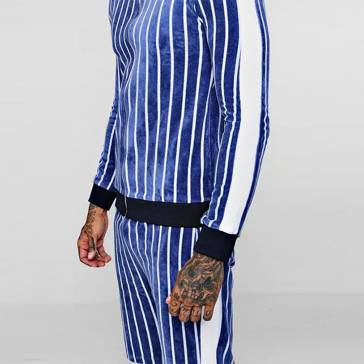 Factory Direct Oem Striped Short Velour Tracksuits Men 2020 Fashion High Quality Custom Design Oversize Running Suit