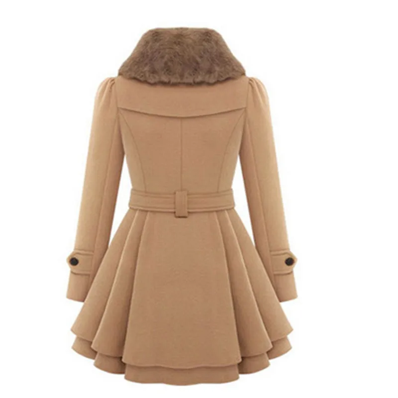  2021 Winter Women Stylish Thick Overcoat Ladies Belt Lapel Woolen