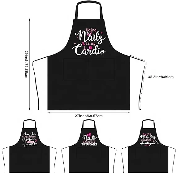 Printed Cosmetologist Personalized Makeup Artist black Apron Custom logo Beauty Salon nail tech aprons with 2 pockets