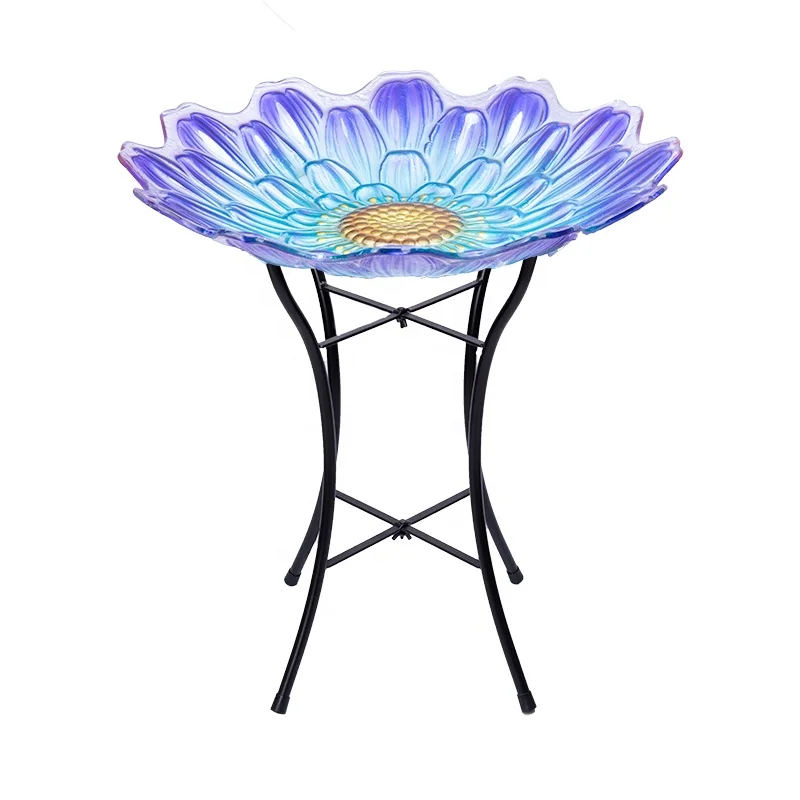 OEM индивидуальная ванна для цветов и птиц диаметром 15,9 дюйма, украшение для сада, большая стеклянная чаша с принтом ручной работы, ванна для воды и еды