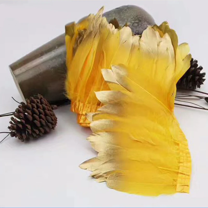 Custom Color Gold Tipped Goose Feather Trim Fringe Trimming