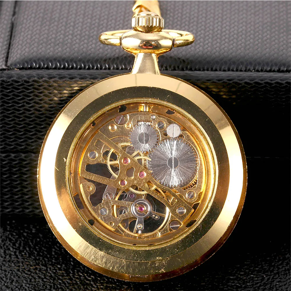 Large mechanical pocket watch high quality golden mskeleton watch wheels design stylish luxury pocket watch wholesale