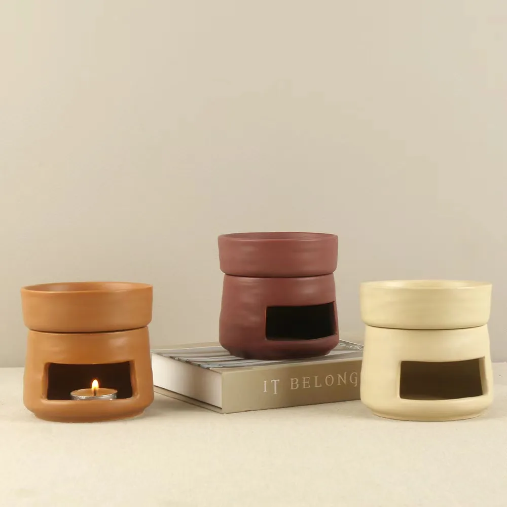 Wholesale Custom Round shape White Tea light Ceramic Wax Burner with Dish Incense burner Ceramic oil burners
