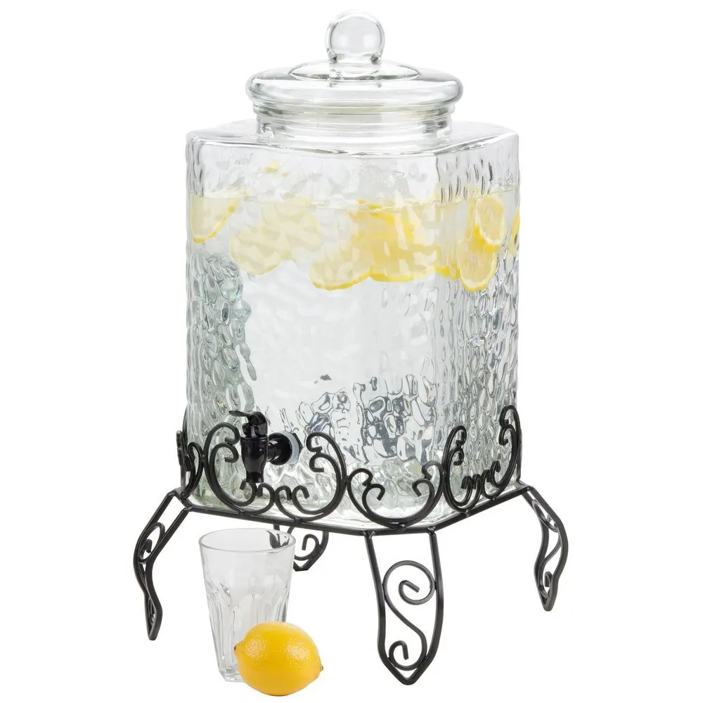 Wide Mouth Large 5 Gallon Glass Water Beverage Dispenser Mason Jar  With Tap Glass Lid And Metal Stand