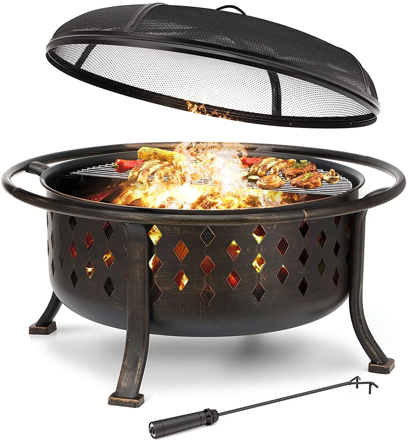 Outdoor  36'  Fire Pit Wood Burning Fire Pits metal Steel BBQ Grill  patio camping  Burning Round BOWL FIRE PIT