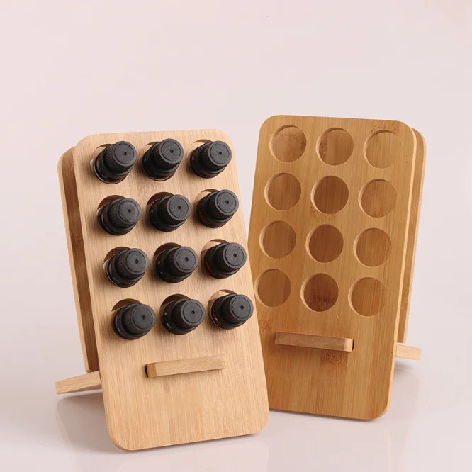 Customize bamboo essential oil bottle storage rack wooden perfume holders nail polish display stand holder