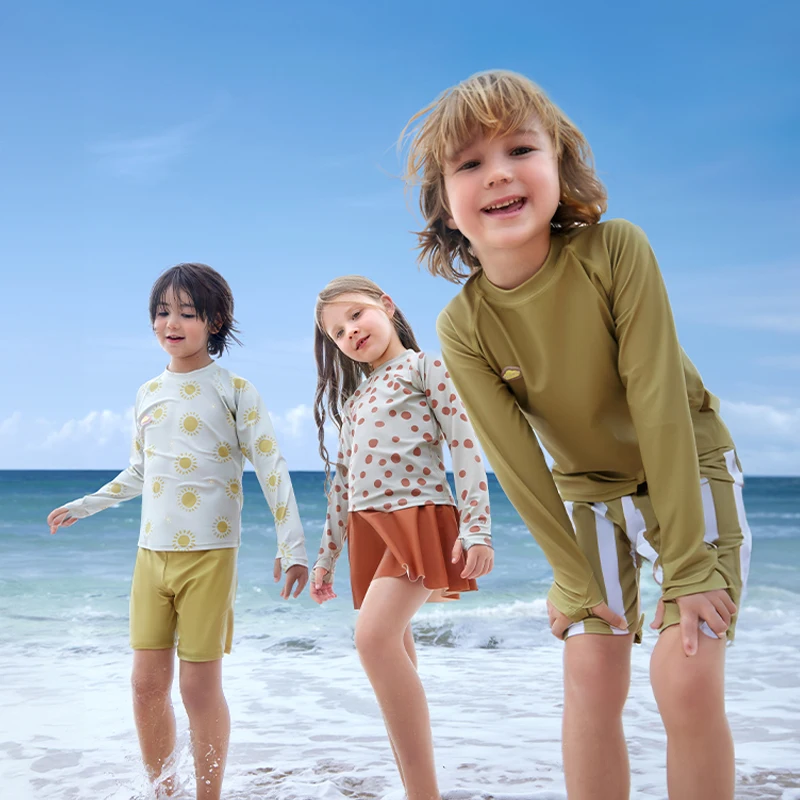 KOCOTREE New Cute Children Two Pieces Swimsuit UV Protection Long Sleeved Split Kids Swimwear for Beach Pool Summer