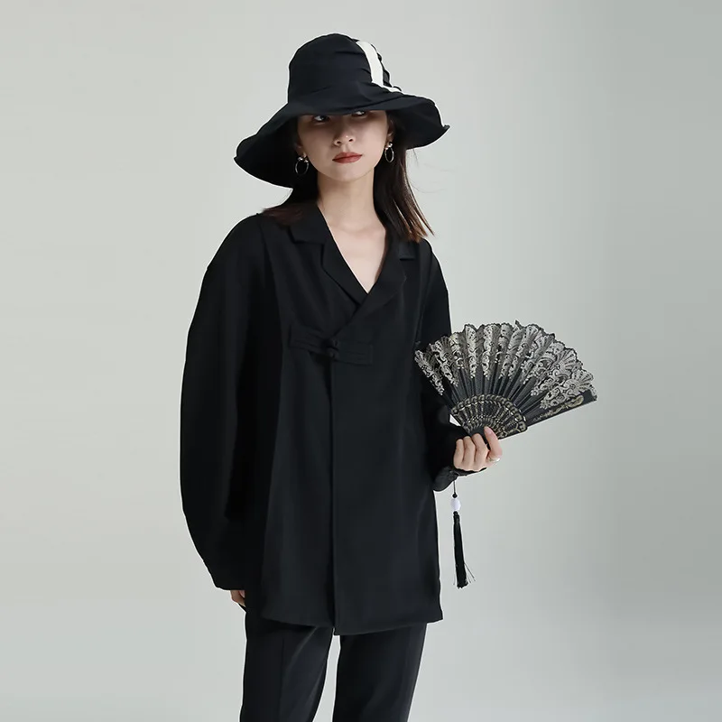 2024 Yamamoto Dark Wind Jacket Niche Chinese Style Black Shirt with Loose Long Sleeves Solid Pattern for Streetwear