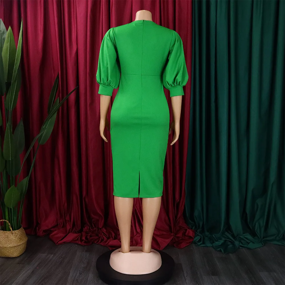 Новейшее дизайнерское женское летнее платье с пышными рукавами и запахом, женские офисные платья больших размеров, элегантные деловые платья для карьеры