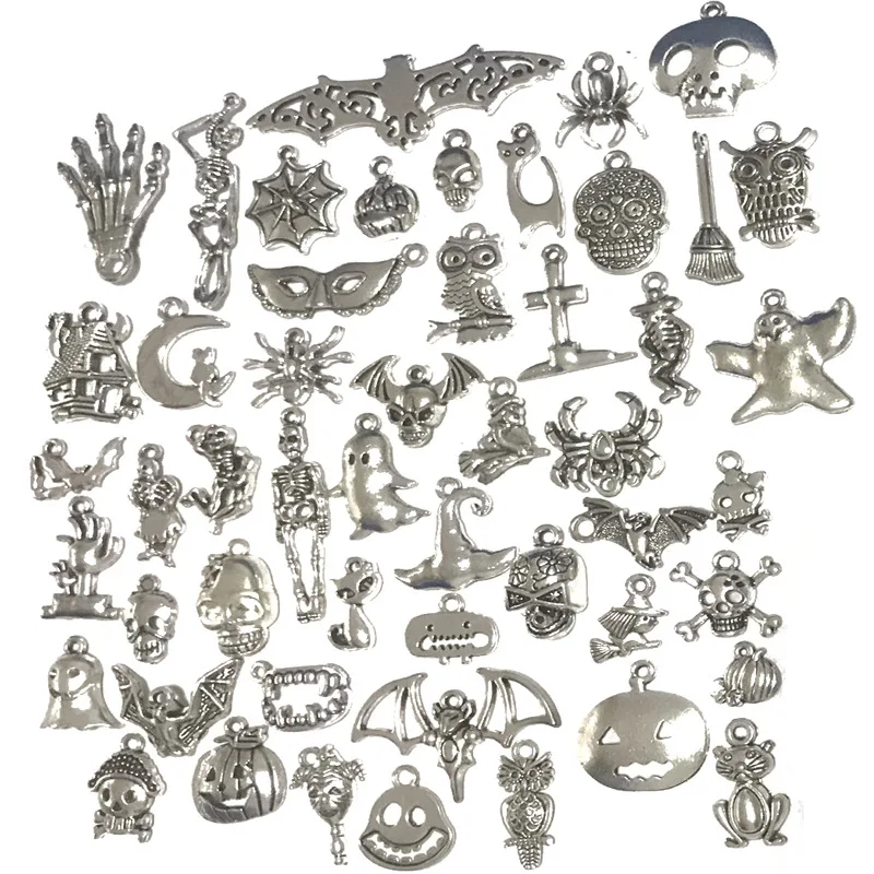 Mixed Skeleton Skull Halloween Charms Lot Metal Christmas Charms Pendants Bulk For Diy Bracelet Earrings Jewelry Making