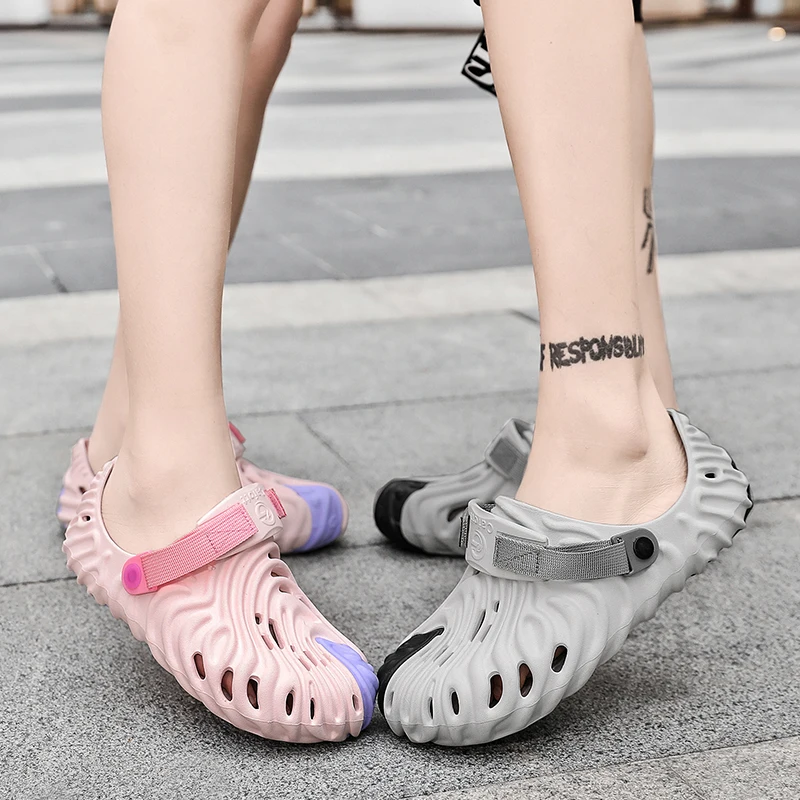 Couple Fingerprint Hole Shoes Men Wading Beach  Webbing Slippers Sandals