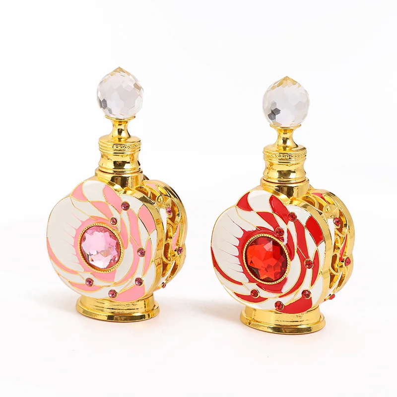 Vintage 12ml Clear round Metal Glass Perfume Bottle Empty Essential Oils Stick Bottle with Engraving Surface Handling