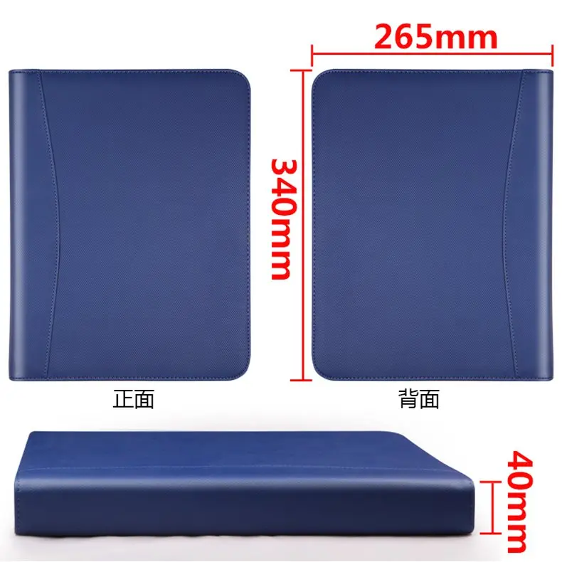 Best quality a4 leather pu zipper portfolio business file folder