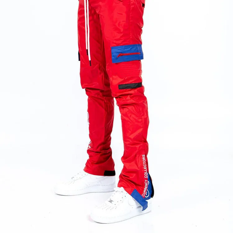 OEM Custom Cargo Mens Elastic Waist Pants Nylon Casual Trousers Sweats Stacked Joggers Sweatpants Pants With Pockets