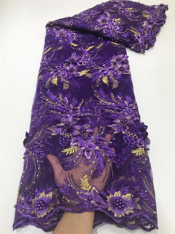 New Arrival Rose Pink 3D Beaded Lace Fabric 3D Embroidered Lace Fabric For African Weddings