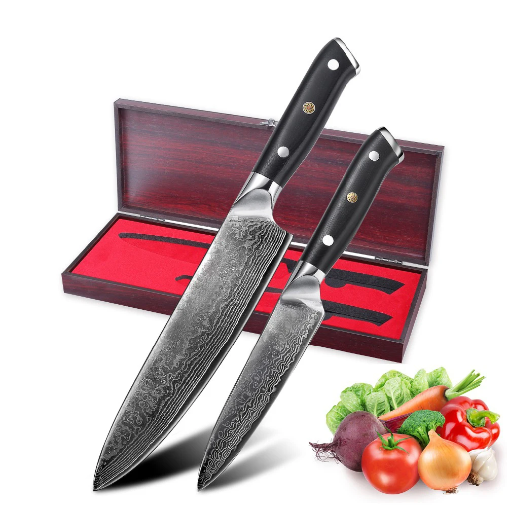 2Pcs Professional Japanese Damascus Kitchen Knife Set