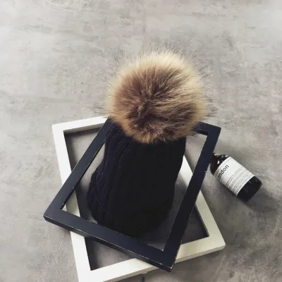 
New arrival warm winter Korean detachable Pompom beanies hat outdoor travel thick knitted family warm winter wool fur hat 