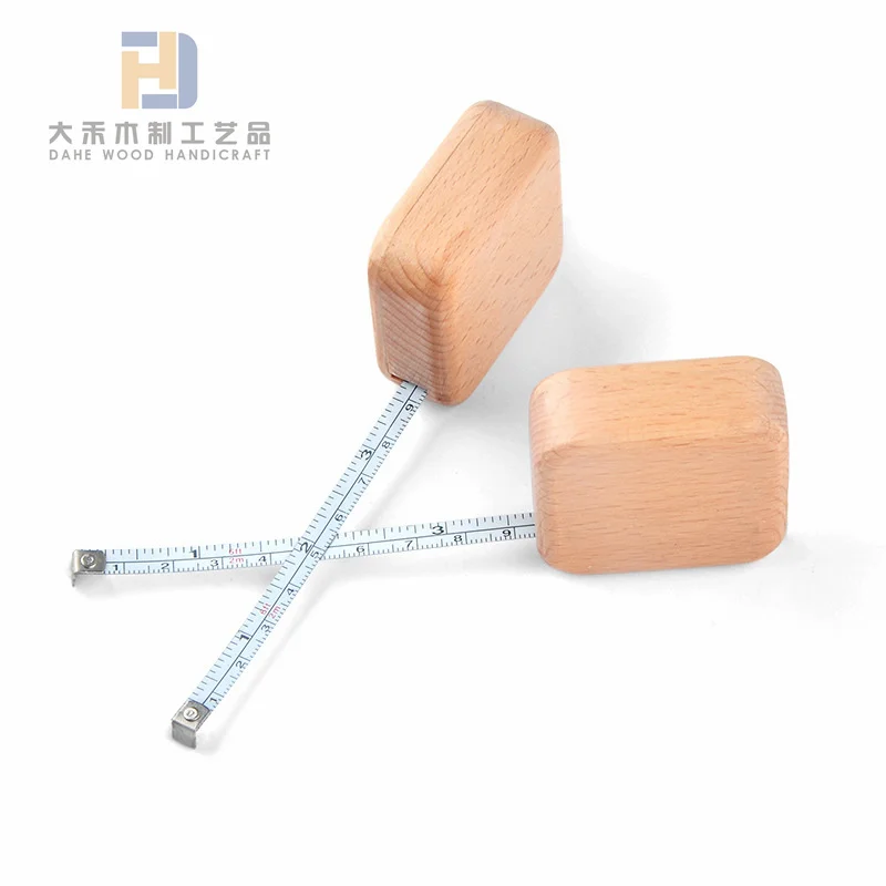 Polished Smooth Surface Round Square Beech 2m Wood Tape Measure Ruler Custom Shape Portable Wooden Measuring Tapes for Daily Use