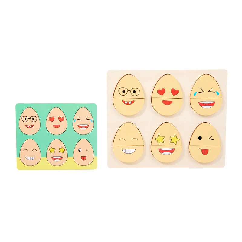 CPC Wooden Face Expression Puzzle Fun Egg Shaped Block Puzzle Toy Board Games Presvhool Educational Montessori learning wood Toy