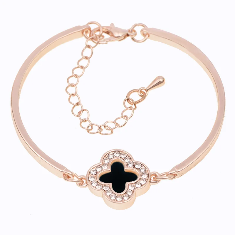 Clover Jewelry SetFine Jewelry Adjustable Designer Rose Gold Silver Plated Four Leaf Clover Bangle Charm Bracelet