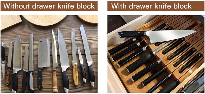 Bamboo Knife Block, Drawer Organiser and Holder for 12 Knives and 1 Sharpening Steel