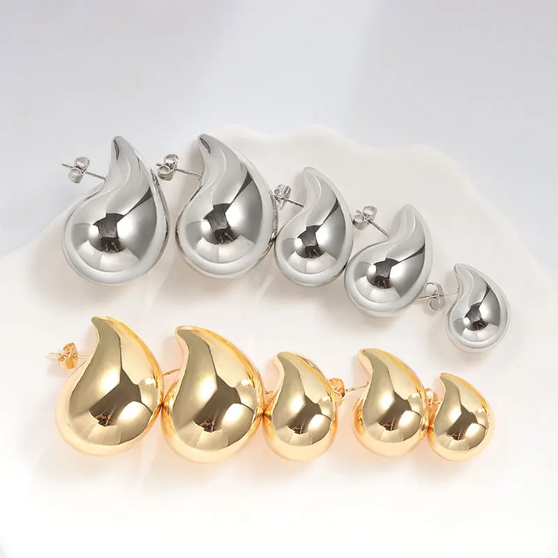 Vintage Gold Plated Metal Chunky Dome Drop Earrings for Women Fashion Glossy Thick Teardrop Earrings Lightweight Hoops Jewelry