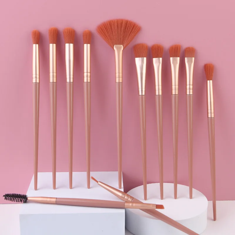 FEIYAN Professional Soft Synthetic Hair Vegan Eye Brush 12 Pcs Pink Eyeshadow Makeup Brush Set