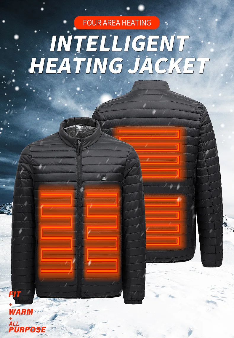 Sidiou Group Winter Thermal Padded Clothing Smart Heated Hunting Jacket Ultralight Long Sleeve Warm Coat Men USB Heating Coat