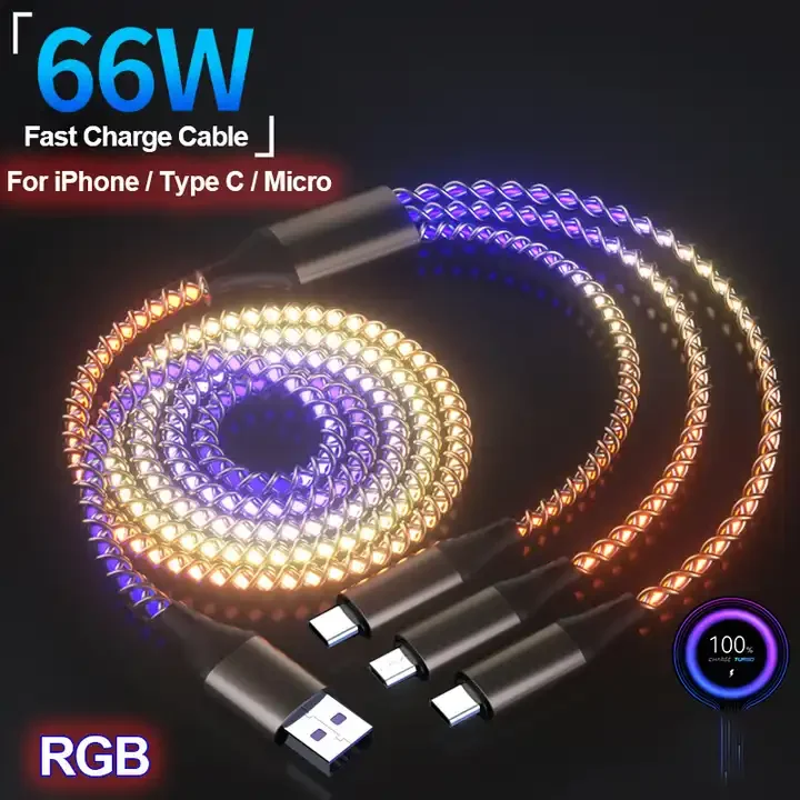 New Arrival Breathing gradient light auto power off cheaper micro 3.0 cell phone usb c quick fast charging type c data cables