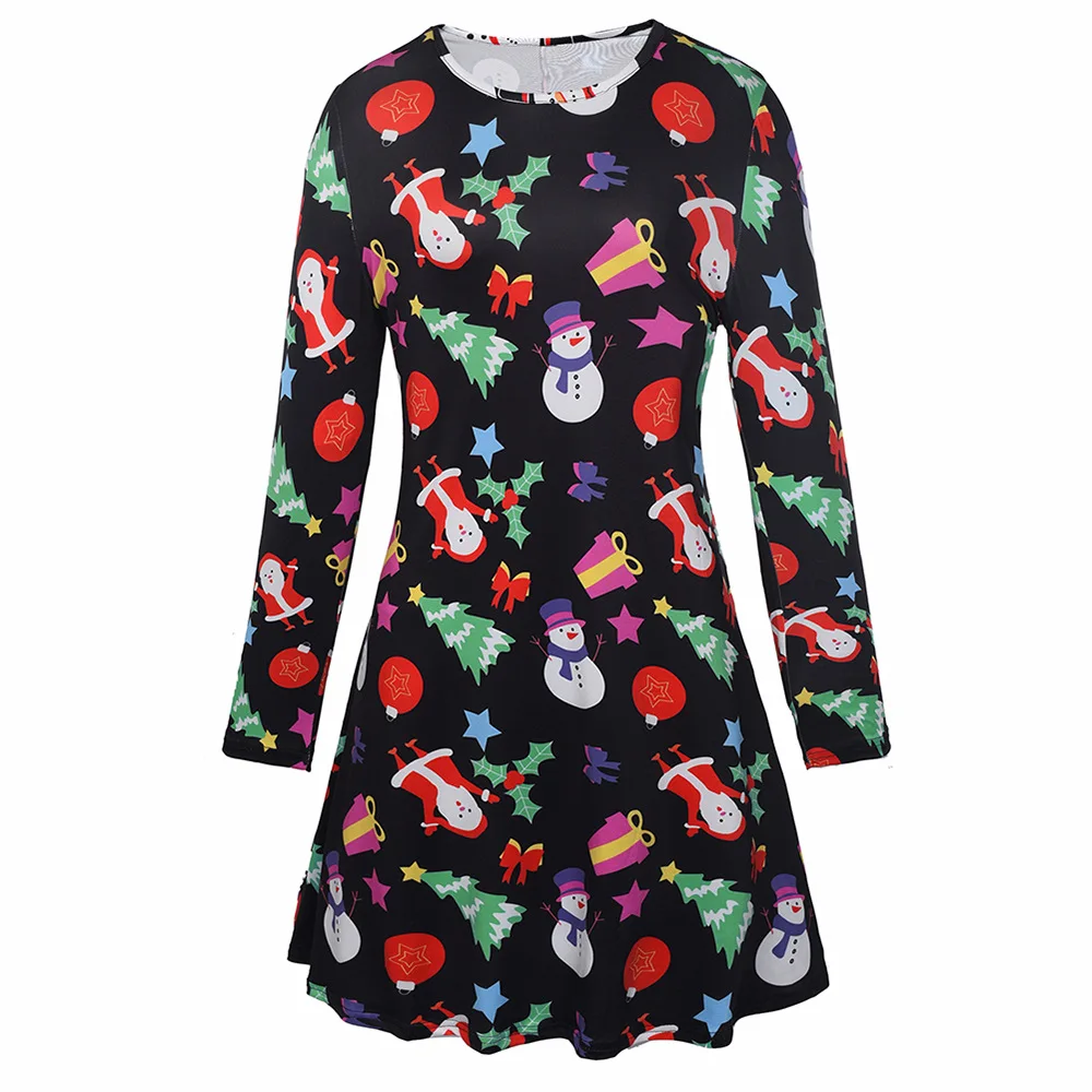 Mommy and Me Dress Christmas Digital Print Family Matching Outfits Long Sleeve Festival Party Dresses