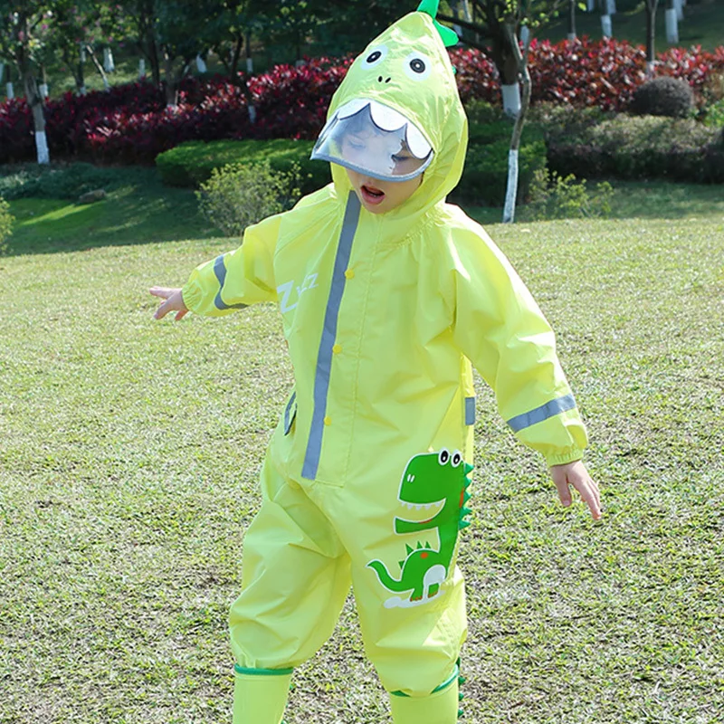 Baby dinosaur raincoat overall rain suit cute jumpsuit conjoined rain jacket camo waterproof PU coated durable colorful kid