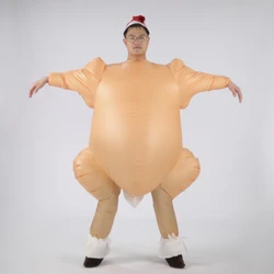 Christmas Thanksgiving Roast Turkey Game Cloth Funny Blow Up Jumpsuit Chicken Cosplay Fancy Dress Inflatable Turkey Costume