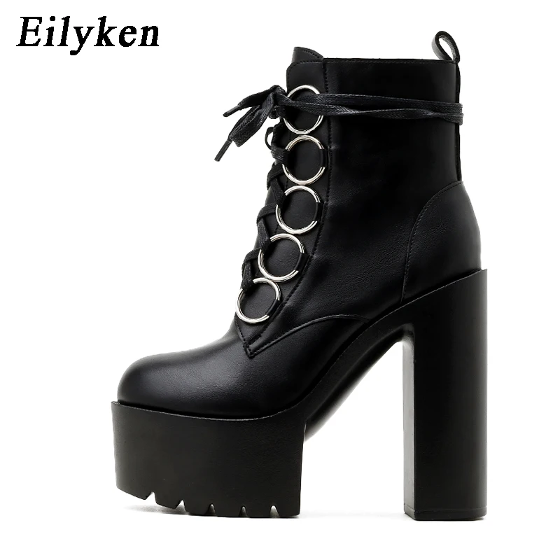 Eilyken 2023 Trend Design Platform Ankle Boots Women Round Toe T-tied Chunky High Heel Modern Booties Ladies Shoes