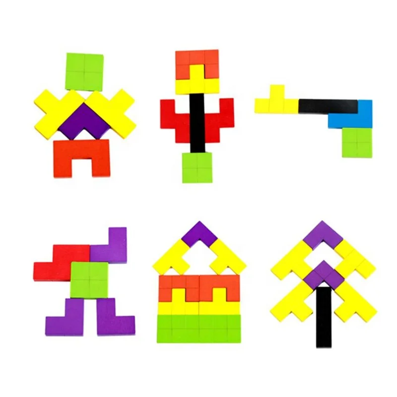 Children Wood Matching Jigsaw Colorful Tetris Jigsaw Board
