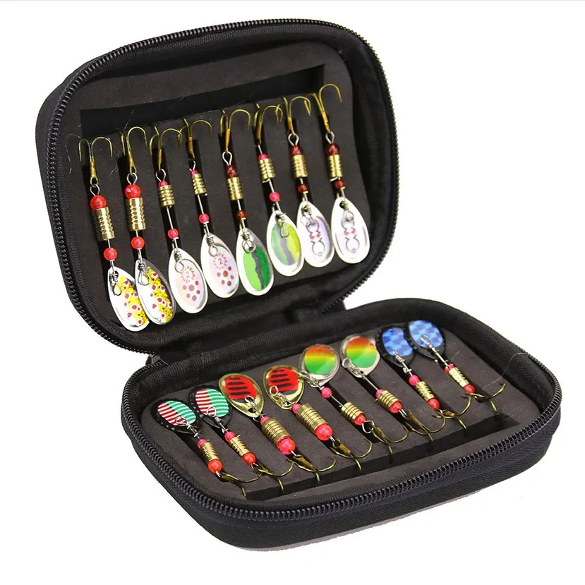 16pcs/Set Spinner Hard Bait Tackle Metal Spoon Assorted Fishing Lure Set with Nylon Pouch