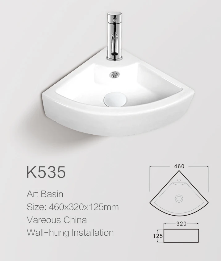 Customized lavabos de cermica Wall Hung Triangle Ceramic Bathroom Sink Small Size Corner Sink Wash Basin